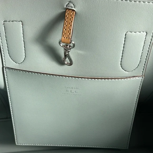 Lauren Ralph Lauren Dryden Marcy Tote Bag Colorblock Blue Tan - Picture 7 of 11